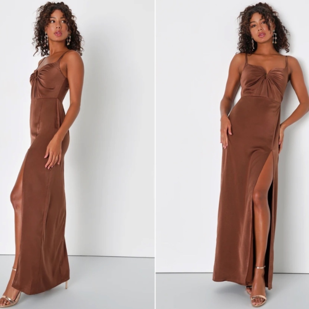 LULU's Elegant Sexy Prom Wedding Bridesmaid Satin Chic Romantic Satin Maxi